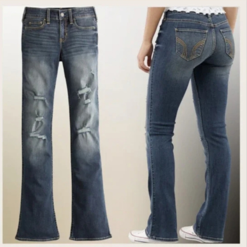 WOMEN'S HOLLISTER JEANS SIZE 15/32x32, LOW-RISE, MEDIUM WASH SLIM BOOTCUT